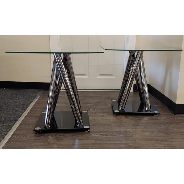 Black 1980s Vallient Modern Tempered Glass and Chrome Occasional Tables - a Pair For Sale - Image 8 of 8