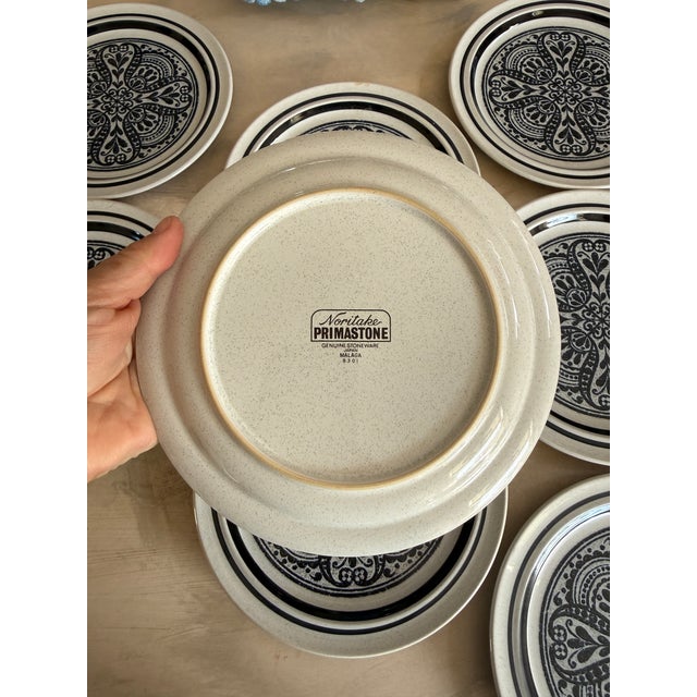 1980s Noritake Primastone Dinner Plates Malaga Pattern Vintage Stoneware – Set of 8 For Sale - Image 10 of 10