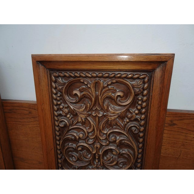 Wood Vintage Drexel Mid-Century King Size Headboard Spanish Style W Five Carved Panels For Sale - Image 7 of 13
