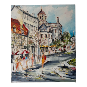 1987 Vintage Vego " Quebec Scene" Impressionist Cityscape Oil on Canvas Painting -Unframed