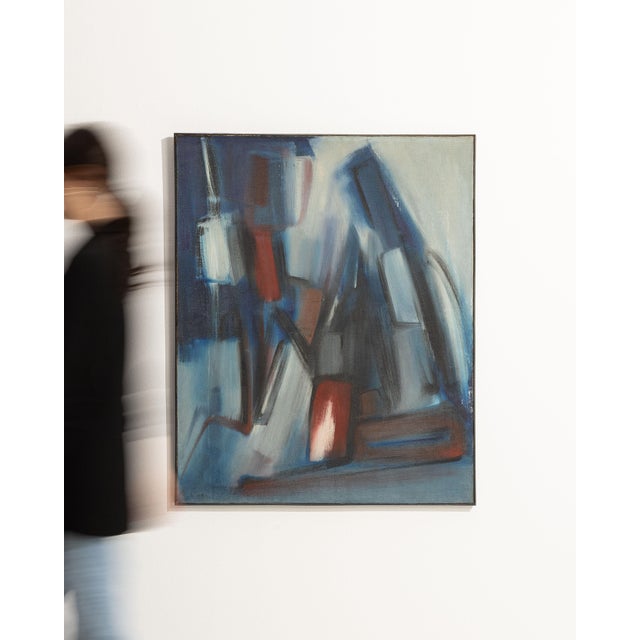 1960s France Blue Composition Painting For Sale - Image 11 of 15