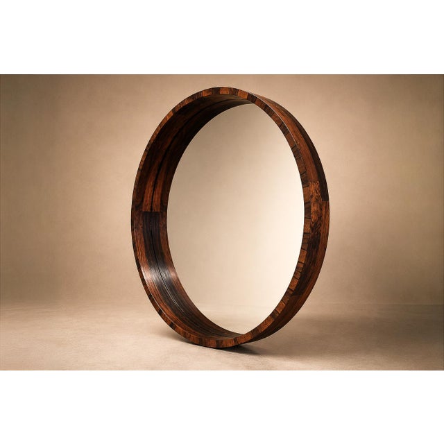 Monumental Brazilian Modern Round Mirror in Rosewood, 1960s For Sale - Image 12 of 15
