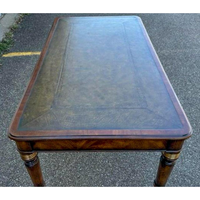 English Regency Style Tolled Leather and Walnut Writing Desk Table For Sale In Atlanta - Image 6 of 7