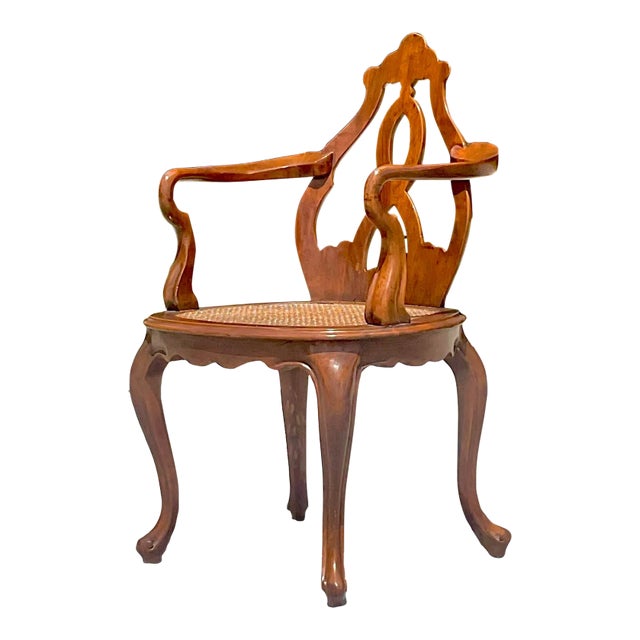 Vintage Boho Italian Fruitwood Venetian Style Cane Chair For Sale