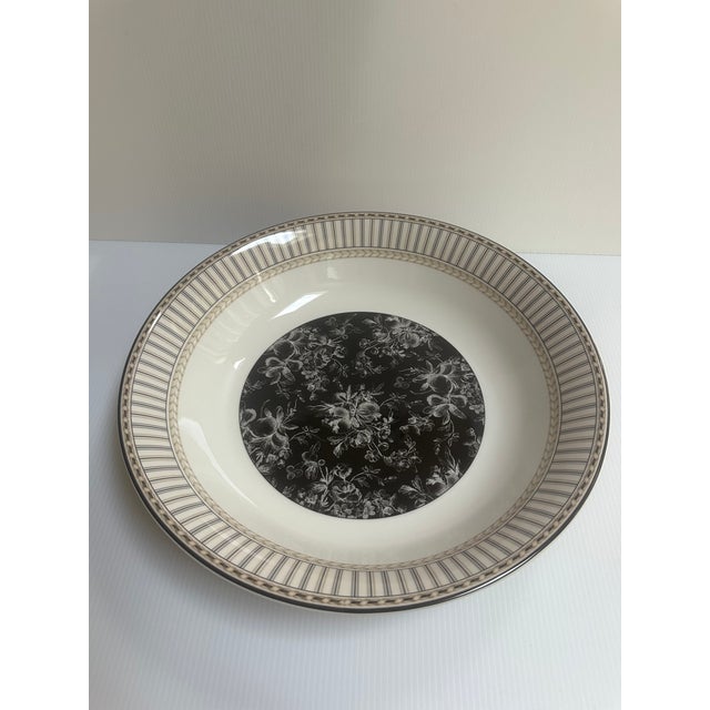 Royal Doulton Pasta Bowl in the Provence Noir Pattern Featuring a Black Floral Center and Striped Border For Sale - Image 9 of 11