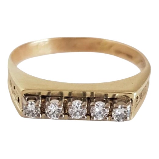 Vintage 14ct Yellow Gold Brilliant-Cut Diamond Dress Ring, 1970s For Sale