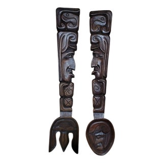 Hand Carved Wood Spoon & Fork - Set of 2 For Sale