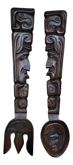 Hand Carved Wood Spoon & Fork - Set of 2