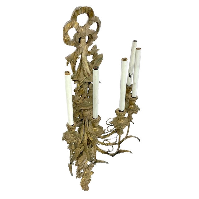 Antique Gilt Brass Ribbon & Music Wall Sconce For Sale - Image 4 of 11