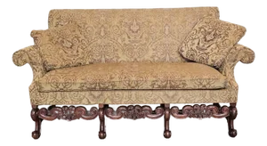 Late 20th Century Southwood Mahogany Rococo Sofa Damask Fabric Carved Frame Made North Carolina