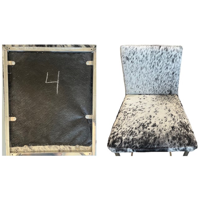 Set of 6 Mid-Century Modern Chrome + Cowhide Bar Stools - Custom-Made For Sale - Image 10 of 12