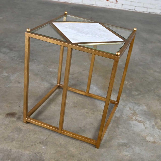 Chelsea House Jamie Merida Collection Iron Antique Gold Leaf Harlequin Side Table For Sale - Image 18 of 18