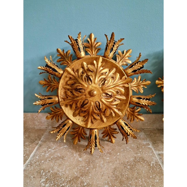 Floral Ceiling Light in Gilded Metal from Banci Firenze, Italy, 1970 For Sale - Image 11 of 13