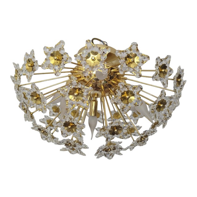1980s Flush Mount Vintage Star Crystals Chandelier Lighting For Sale
