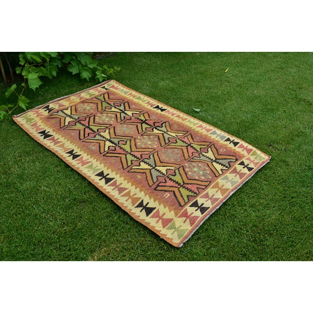 Tribal 1980s Turkish Traditional Tribal Style Hand Knotted Wool Kilim Rug For Sale - Image 3 of 11