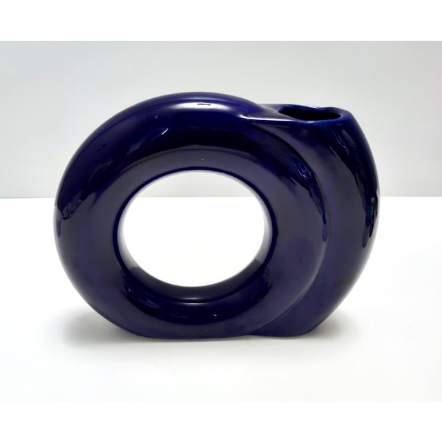 Ceramic Vintage Blue Glazed Ceramic Vase by Pietro Arosio for Parravicini, Italy, 1970s For Sale - Image 7 of 10