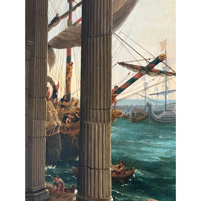 19th C., After Claude Lorrain "Embarkation of the Queen of Sheba" Oil on Canvas For Sale - Image 12 of 13