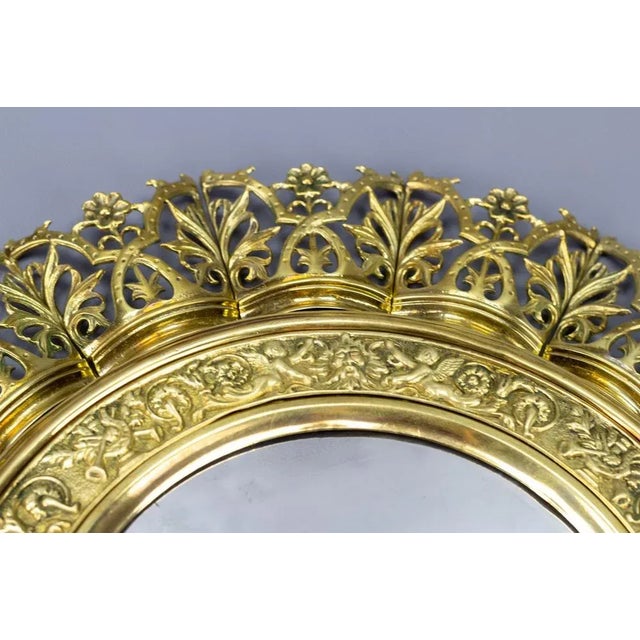 Antique Round Bronze and Brass Mirror in Sunburst Shape For Sale - Image 4 of 18