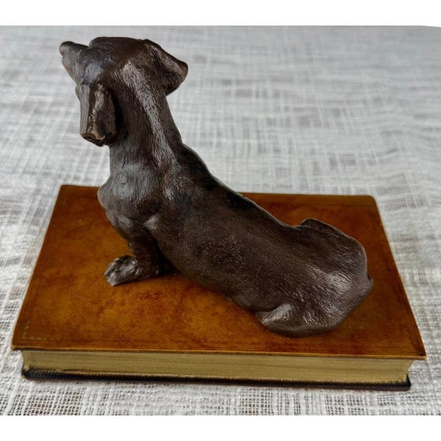 1970s Bronze Dachshund Paperweight on Leather Base For Sale - Image 13 of 18