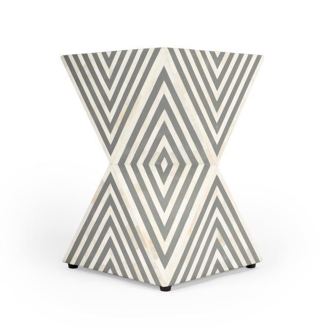 Wood Anais & Grey Bone Inlay Accent Table, Gray & White For Sale - Image 7 of 10