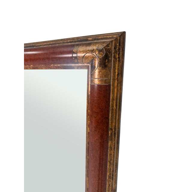Campaign Large Vintage Wall Mirror With Gilding and Modern Circle Motif Detail For Sale - Image 3 of 8