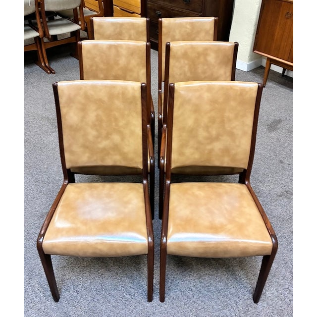 Brown Set of Six Mid Century Modern Teak & Faux Leather Dining Chairs by G-Plan, Uk c.1960 For Sale - Image 8 of 10