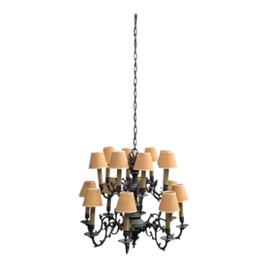 Early 20th Century 2-Tiered Dark Bronze Dutch Colonial Chandelier
