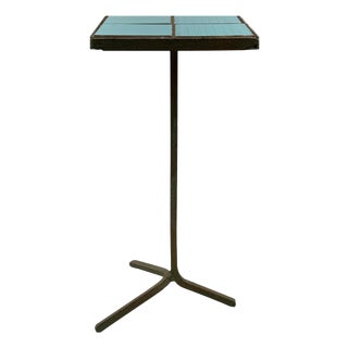 Modern Azure Iron and Tiles Side Table, France, 1960s For Sale