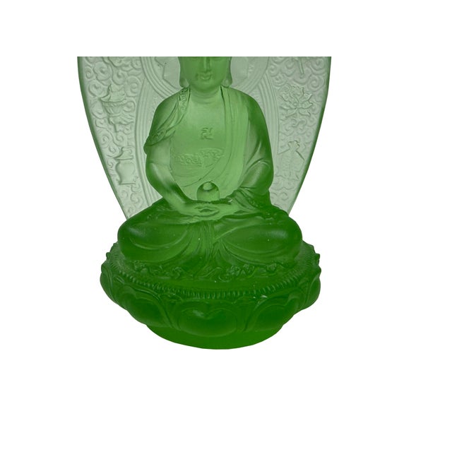 Religious Crystal Glass Mint Green Mandala Gautama Amitabha Shakyamuni Statue For Sale - Image 3 of 10