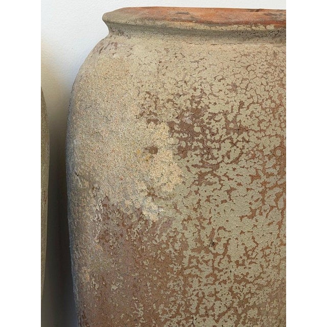 Contemporary Pair of Monumental Antique Water Jars - Tall Crucible Form Olive Jars For Sale - Image 3 of 13