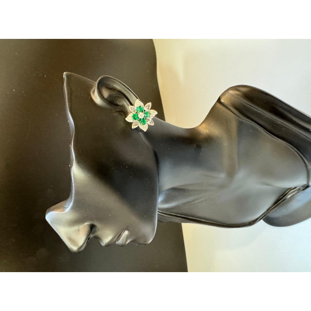 Green 2.5Ct Natural Zambian Emerald & 1.75 Ct Diamond & Rose cut Diamond Earring 18KG For Sale - Image 8 of 18