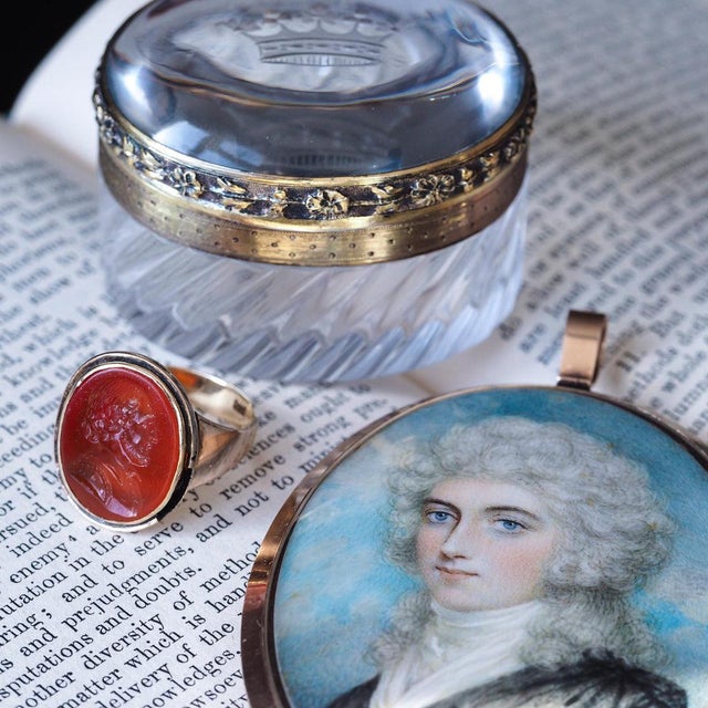 Antique Georgian Portrait Miniature Pendant with 14K Gold Frame, 1800 For Sale - Image 17 of 18