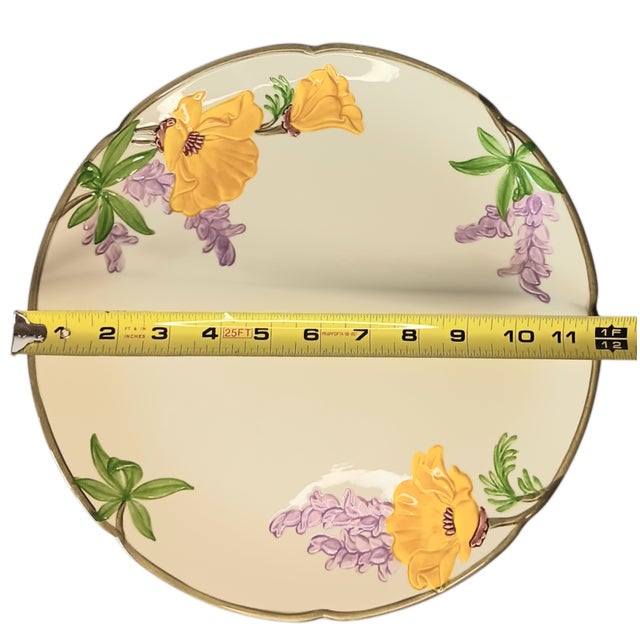 Cream 1990s Mid-Century Modern Franciscan Poppy Chop Plate Serving Platter Yellow & Purple Flowers 12" Round For Sale - Image 8 of 12
