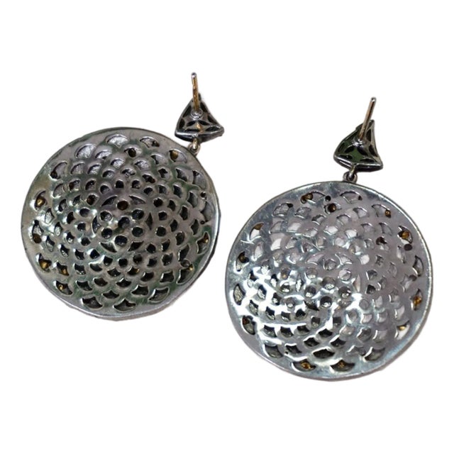 925 Sterling Silver Diamond Earrings 14k Yellow Gold Polki Earrings Gift for Her, A Pair For Sale