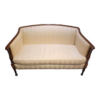 1940s Hickory Sheraton-Style Settee With Nailhead Trim For Sale