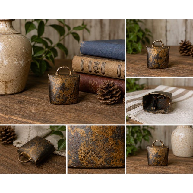 Farmhouse Vintage German Primitive Metal Cowbell With Rustic Patina and Clapper 2.75” T For Sale - Image 3 of 12