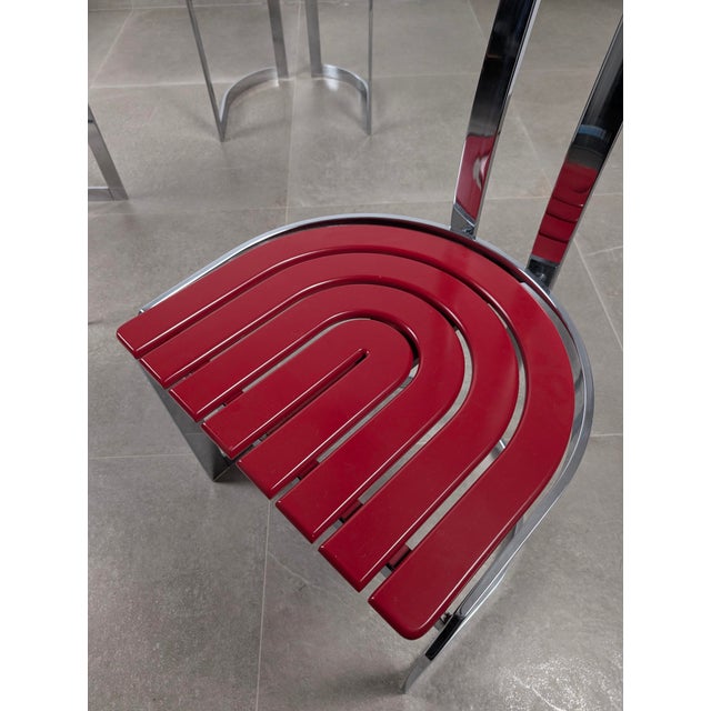 Red Postmodern Chairs in Chrome Steel and Red Wood, 1980s, Set of 4 For Sale - Image 8 of 12
