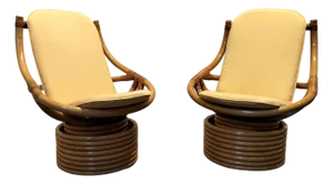 Pair of Vintage Rattan Swivel Chairs
