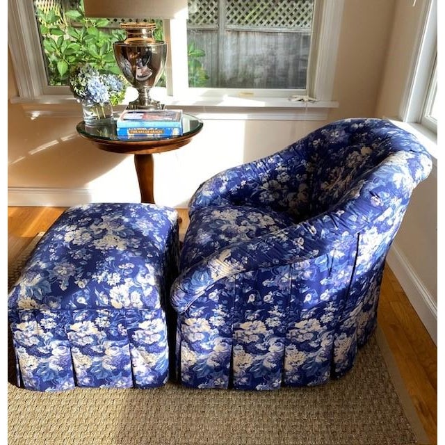 Custom Curvy Chair and Ottoman in Ralph Lauren For Sale - Image 12 of 12