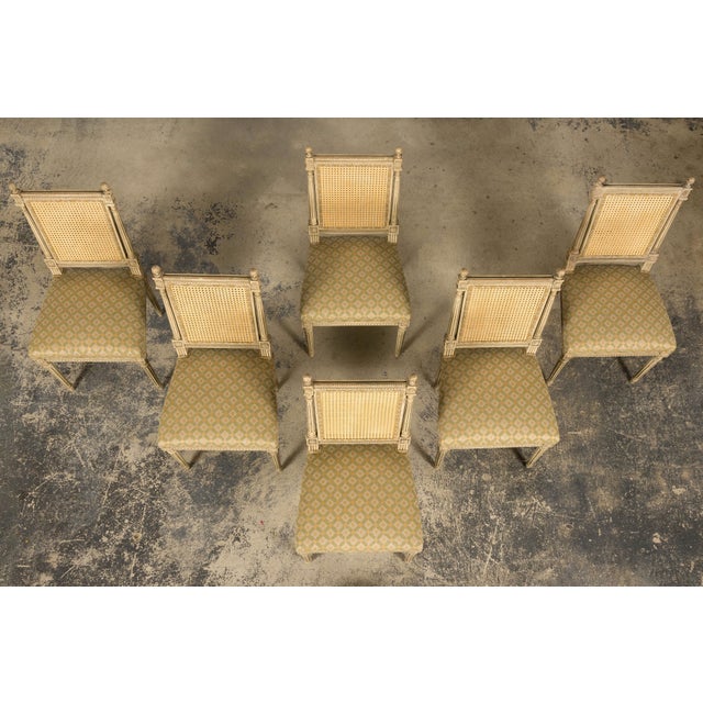 French Set of Six Late 19th Century French Louis XVI Style Painted Cane Back Dining Chairs For Sale - Image 3 of 18