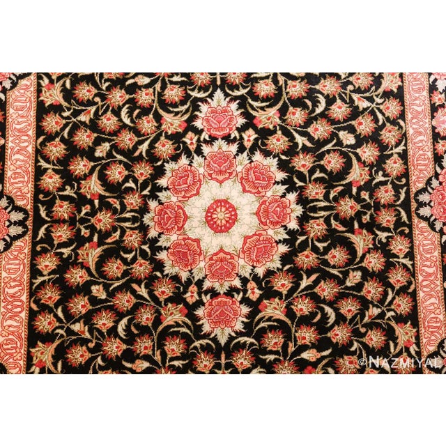 Nazmiyal Collection Black Silk Qum Persian Runner Rug For Sale In New York - Image 6 of 8