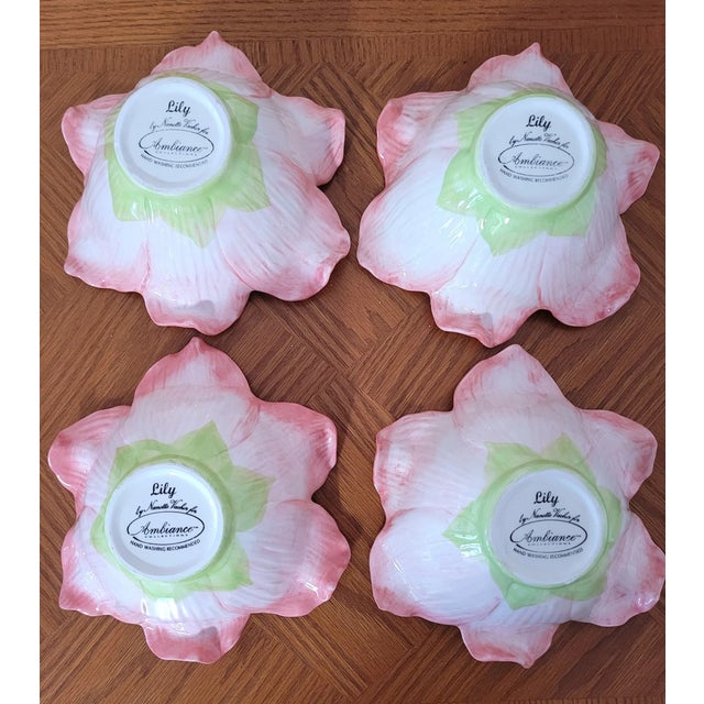 1990s Vintage Mid-Century Modern Ambiance Collections Majolica Lily Dessert Bowls - Set of 4 For Sale - Image 5 of 9