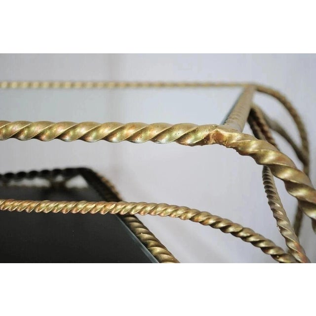 Metal Vintage Italian Hollywood Regency Gold Rope Mirror Top 3 Pc Nesting Side Tables For Sale - Image 7 of 12
