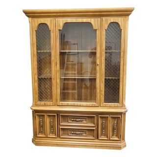 Bassett Furniture Centuria Collection Solid Pecan Mediterranean Style 57" Buffet W. China Cabinet 427-35-322 / 427-35-350 For Sale