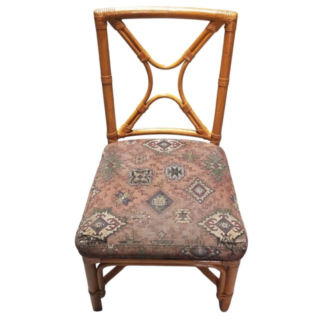 Wood 1950s Restored Rattan Dining Room Table and Chairs Set of 7 For Sale - Image 7 of 12