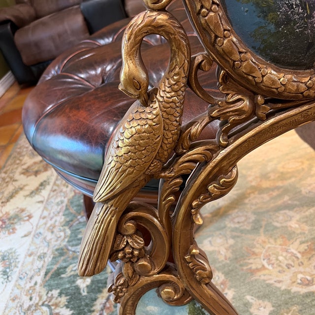 1990s Gold Frame Mirror With Painted Scenes Details For Sale - Image 5 of 9