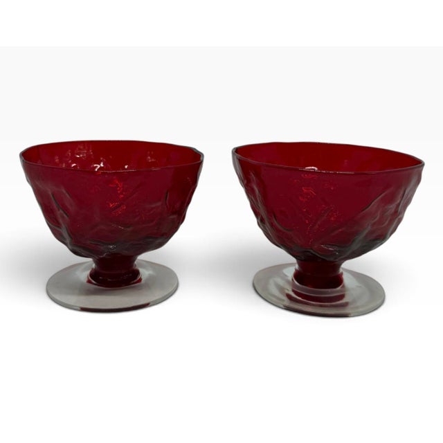 Vintage Seneca Glass Driftwood Casual Pattern 3” Ruby Red Champagne Coupes Tall Footed Sherbets - A Pair For Sale - Image 12 of 12