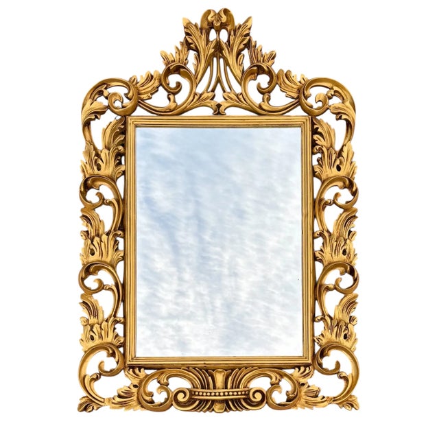 Rococo Style Gilt Wall Mirror with Carved Frame, 1940s For Sale - Image 10 of 10