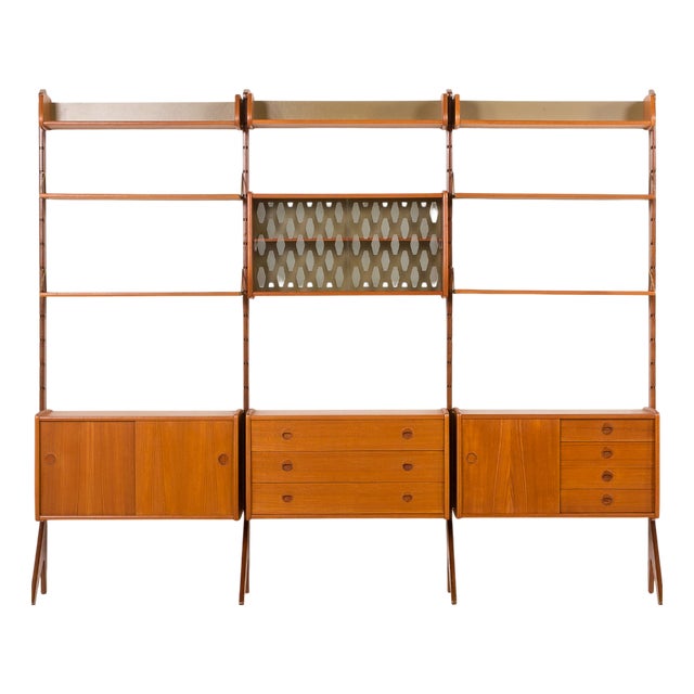 Ergo Three-Bay Free-Standing Teak Wall Unit by John Texmon, Norway, 1960s For Sale
