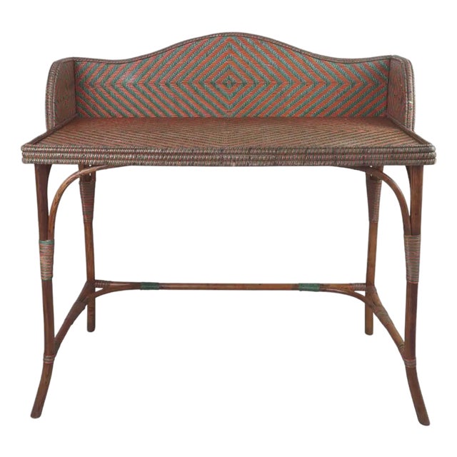 Vintage Art Deco French Painted Rattan and Bentwood Console Table, 1930s For Sale